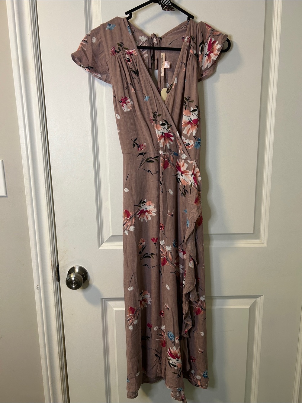 89. Band of Gypsies Mauve Floral Wrap Maxi Dress
